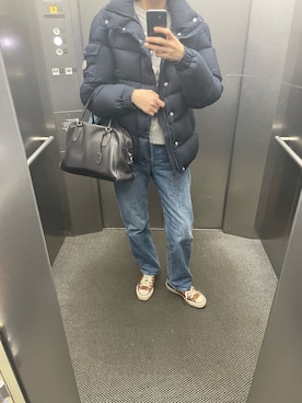 「MONCLER（モンクレール）のアイテム（ダウンジャケット/コート）」を使った、eriさん（レディース・169cm）の冬コーディネート