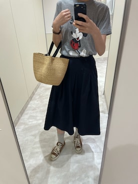 「VINTAGE（ヴィンテージ）のアイテム（Tシャツ/カットソー、グレー系）」を使った、eriさん（レディース・169cm）の夏コーディネート