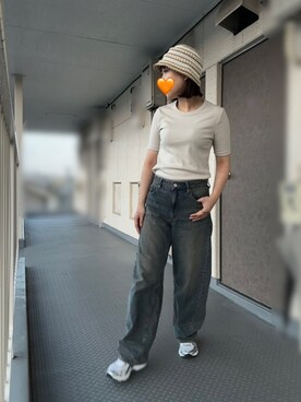 「Candy woodのアイテム（ハット、ベージュ系）」を使った、aammさん（レディース・160cm）の夏コーディネート