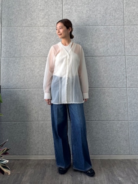 「CODE A（コードエー）の【Re】【Cup-in】design cut tank（タンクトップ、ホワイト系）」を使った、uchi__yamaさん（レディース・170cm）の夏コーディネート