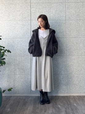 「アイテム（その他アウター、グレー系）」を使った、uchi__yamaさん（レディース・170cm）の冬コーディネート
