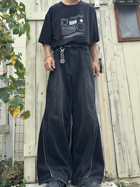 「GRANCY（グランシー）の【GRANCY】ZipDesign Buggy DenimPants / ジップデザイン バギーデニム パンツ（デニムパンツ）」を使った、Noah【現役高校生の韓国コーデ】さん（メンズ・173cm・10代）の夏コーディネート