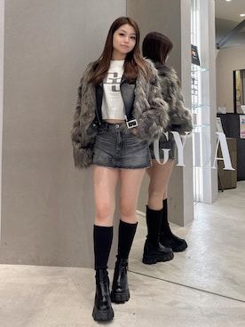 「GYDA（ジェイダ）のアイテム（ライダースジャケット）」を使った、rimikaさん（レディース・157cm）の秋コーディネート