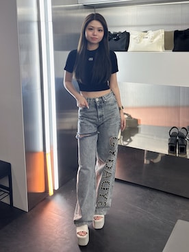 「GYDA（ジェイダ）のSymmetry GYDAケーブルニットトップス（Tシャツ/カットソー、ブラック系）」を使った、rimikaさん（レディース・157cm）の春コーディネート