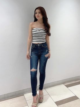 「GYDA（ジェイダ）のアイテム（チューブトップ）」を使った、rimikaさん（レディース・156cm）の夏コーディネート