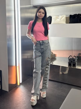 「GYDA（ジェイダ）のBASICチャンキーサンダル（サンダル、ホワイト系）」を使った、rimikaさん（レディース・157cm）の春コーディネート