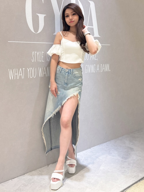 即日発送！GYDA オフショルバルーンスリーブブラウス ミックス　完売カラー ジェイダ GYDA オフショルバルーンスリーブブラウス （ブラック