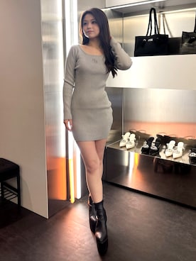 「GYDA（ジェイダ）のバルキーショートブーツ（ブーツ、ブラック系）」を使った、rimikaさん（レディース・157cm）の春コーディネート