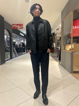 「レザージャケット」｜makoさん（メンズ・180cm）の冬コーディネート