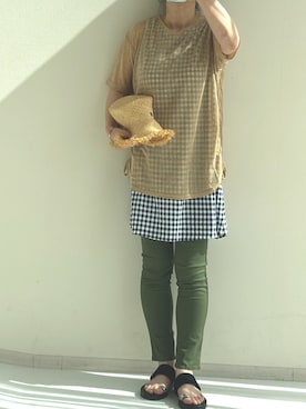 「麦わら帽子」｜「アイテム（チュニック）」を使った、akarintigerさん（レディース・163cm）の夏コーディネート