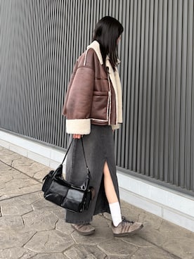 「アイテム（ムートンコート）」を使った、はるなさん（レディース・160cm）の冬コーディネート