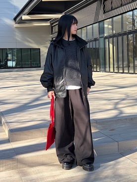 「アイテム（ライダースジャケット）」を使った、はるなさん（レディース・160cm）の冬コーディネート