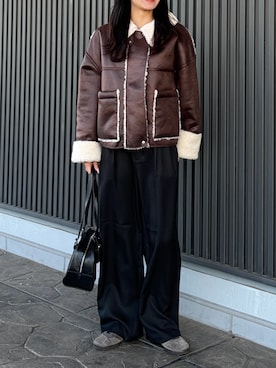 「アイテム（ムートンコート）」を使った、はるなさん（レディース・160cm）の冬コーディネート
