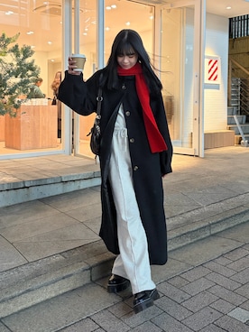 「アイテム（ステンカラーコート）」を使った、はるなさん（レディース・160cm）の冬コーディネート