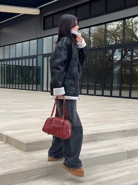 「アイテム（ムートンコート）」を使った、はるなさん（レディース・160cm）の冬コーディネート