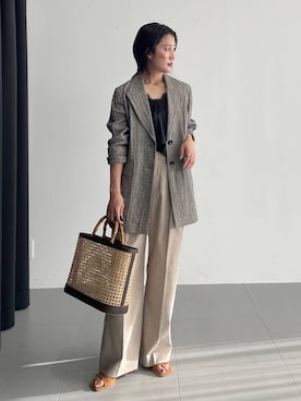 「BABYLONE（バビロン）のクレープリネンジャケット（テーラードジャケット、ブラック系）」を使った、bl_misatoさん（レディース・159cm）の春コーディネート