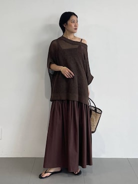 「BABYLONE（バビロン）のペーパーフレンチ袖プルオーバー（Tシャツ/カットソー、ブラウン系）」を使った、bl_misatoさん（レディース・159cm）の春コーディネート