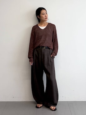 「BABYLONE（バビロン）のウールチョウタックバレルパンツ（その他パンツ、ブラウン系）」を使った、bl_misatoさん（レディース・159cm）の秋コーディネート