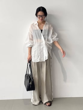 「BABYLONE（バビロン）のラインドロストパンツ（その他パンツ、ベージュ系）」を使った、bl_misatoさん（レディース・159cm）の春コーディネート