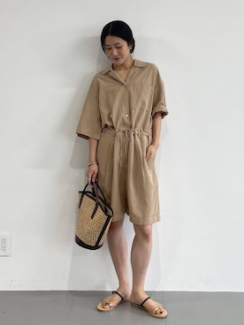 「BABYLONE（バビロン）の【古畑星夏さんYouTube紹介】【LUSANA】Alma Mini（かごバッグ、ベージュ系）」を使った、bl_misatoさん（レディース・159cm）の夏コーディネート
