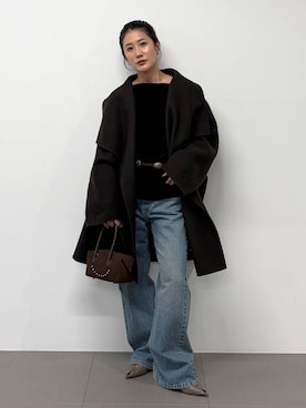 「HENRI EN VARGO（ヘンリエンヴァーゴ）の【HENRI EN VARGO】＜別注＞ポインテッドフラット（パンプス、グリーン系）」を使った、bl_misatoさん（レディース・159cm）の秋コーディネート