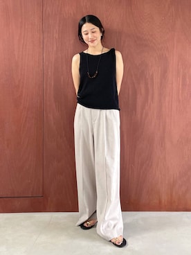 「BABYLONE（バビロン）の【多機能素材】リネンライクパンツ（スラックス、ベージュ系）」を使った、bl_misatoさん（レディース・159cm）の夏コーディネート