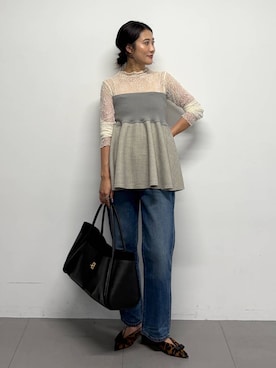 「BABYLONE（バビロン）の【HENRI EN VARGO】レオパードフラット（パンプス、ブラウン系）」を使った、bl_misatoさん（レディース・159cm）の秋コーディネート