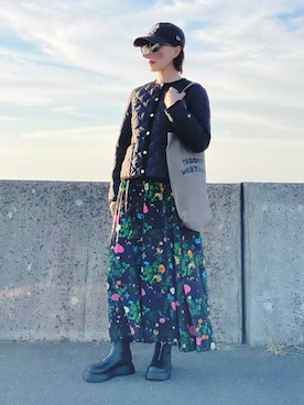 「Traditional Weatherwear」｜「アイテム（ノーカラージャケット）」を使った、𝑴𝒂さん（レディース・160cm）の秋コーディネート