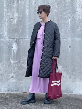 「Traditional Weatherwear」｜「アイテム（シャツワンピース）」を使った、𝑴𝒂さん（レディース・160cm）の秋コーディネート