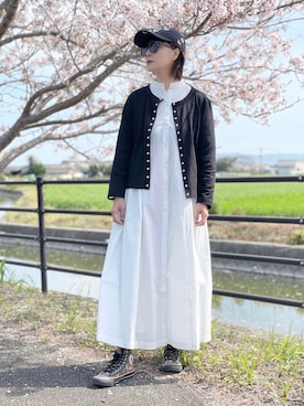 「花柄」｜「アイテム（シャツワンピース）」を使った、𝑴𝒂さん（レディース・160cm）の春コーディネート