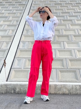 「アイテム（デニムパンツ、レッド系）」を使った、𝑴𝒂さん（レディース・160cm）の秋コーディネート