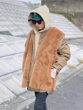 「アイテム（ベスト、ブラウン系）」を使った、𝑴𝒂さん（レディース・160cm）の冬コーディネート
