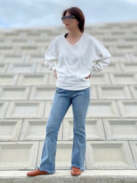 「フレアデニム」｜𝑴𝒂さん（レディース・160cm）の春コーディネート