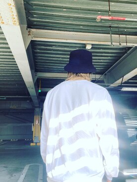 「NEW ERA（ニューエラ）のアイテム（帽子、ブラック系）」を使った、ryu106さん（メンズ・162cm）の夏コーディネート