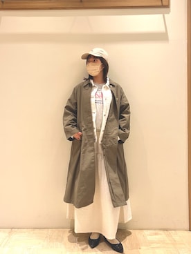 「オールホワイト」｜「アイテム（ステンカラーコート）」を使った、かりんこさん（レディース・170cm）の冬コーディネート