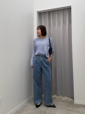 「fredy emue（フレディエミュ）のテープヤーンニットプルオーバー（ニット/セーター、ブルー系）」を使った、かりんこさん（レディース・170cm）の春コーディネート