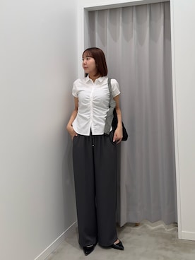 「fredy emue（フレディエミュ）のフロントギャザーちび袖ブラウス（シャツ/ブラウス、ホワイト系）」を使った、かりんこさん（レディース・170cm）の夏コーディネート