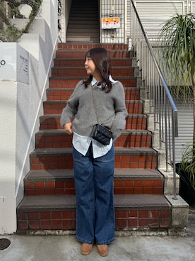 「fredy emue（フレディエミュ）のFOX混Vネックニットプルオーバー（ニット/セーター）」を使った、かりんこさん（レディース・170cm）の冬コーディネート