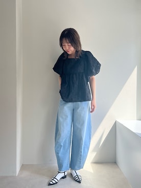 「fredy emue（フレディエミュ）のカーブデニムパンツ（デニムパンツ）」を使った、かりんこさん（レディース・170cm）の春コーディネート
