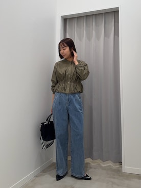 「fredy emue（フレディエミュ）のクロップドバルーン前開きブラウス（シャツ/ブラウス、グリーン系）」を使った、かりんこさん（レディース・170cm）の春コーディネート