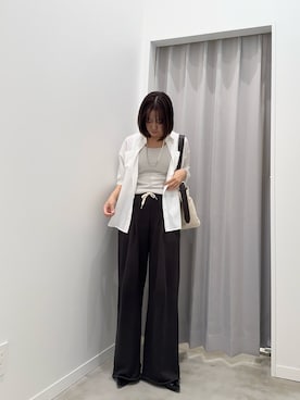 「fredy emue（フレディエミュ）のとろみカシュクールシャツ（シャツ/ブラウス、ホワイト系）」を使った、かりんこさん（レディース・170cm）の春コーディネート