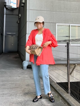 「fredy emue（フレディエミュ）の【fredyemueフレディエミュ】ドロストボリュームシャツブラウス（シャツ/ブラウス）」を使った、かりんこさん（レディース・170cm）の春コーディネート