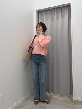 「fredy emue（フレディエミュ）のテープヤーンニットプルオーバー（ニット/セーター、ピンク系）」を使った、かりんこさん（レディース・170cm）の春コーディネート