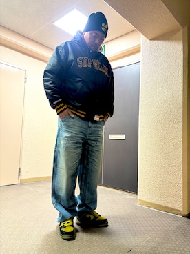 「Supreme （シュプリーム）のアイテム（パンツ）」を使った、almahirokiさん（メンズ・181cm）の冬コーディネート