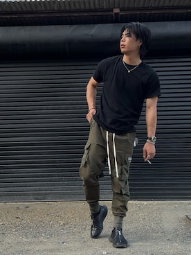 「UNIQLO（ユニクロ）のドライカラークルーネックT（半袖）（Tシャツ/カットソー）」を使った、しょ🐶さん（メンズ・173cm）の夏コーディネート