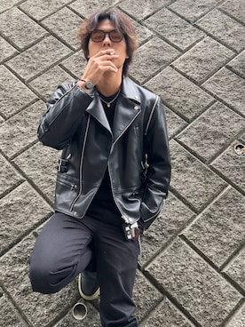 「アイテム（ライダースジャケット）」を使った、しょ🐶さん（メンズ・173cm）の秋コーディネート