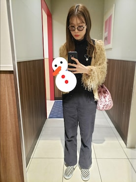 「DISCOAT（ディスコート）のアイテム（カーディガン/ボレロ）」を使った、miruuuuさん（レディース・164cm）の冬コーディネート