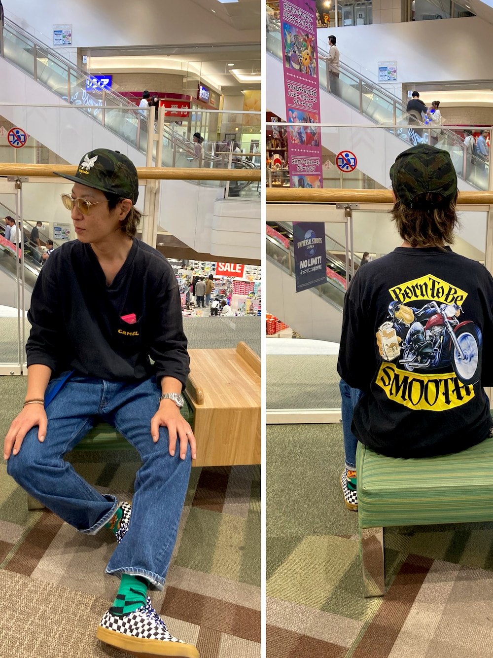 「両面プリント、秋っぽコーデ更新中、秋服コーデ、メンズファッション、お洒落さんとつながりたい、古着MIX、大人カジュアル、メガネ男子、ファッションを楽しもう、大人コーデ、おでかけコーデ」｜「HANESのアイテム（キャップ、ブラウン系）」を使った、タイチさん（メンズ・177cm）の秋コーディネートの1枚目の写真