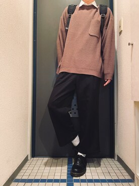 「アイテム（ニット/セーター、ブラウン系）」を使った、@soranoさん（メンズ・177cm）の春コーディネート
