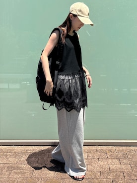 「黒」｜「アイテム（タンクトップ）」を使った、ISOOKさん（レディース・152cm）の夏コーディネート